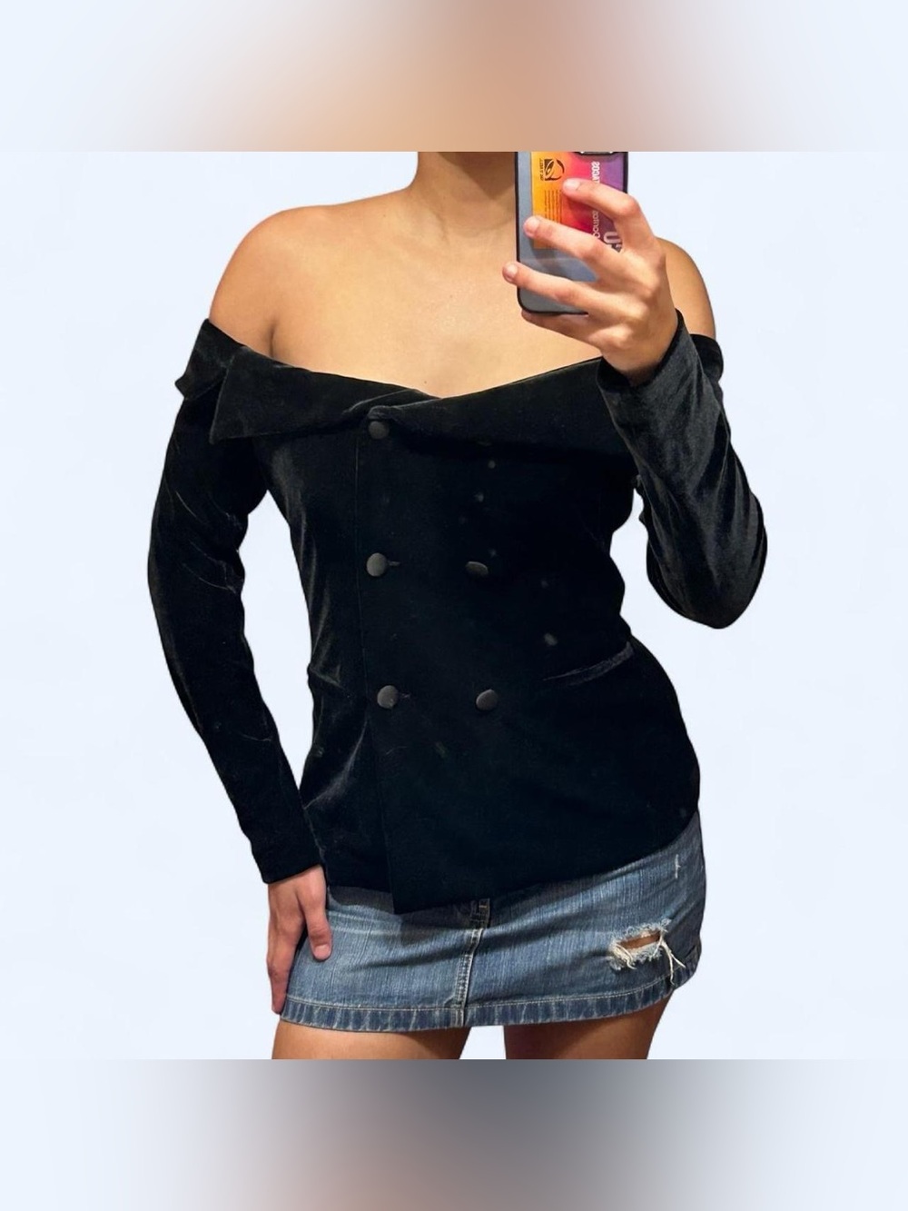 Goth Black Off the Shoulder Velvet Coat Top!